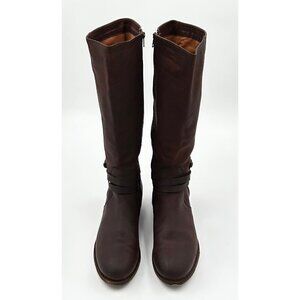 Frye Harness Melissa Button Zip Riding Boots Womens 9B Redwood Leather Knee High